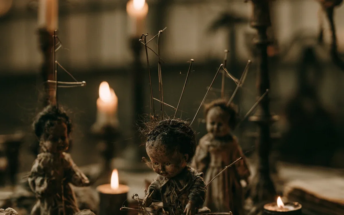 Muñecos con alfileres entre velas encendidas: brujería, envidia y trabajos que se limpian con protección espiritual